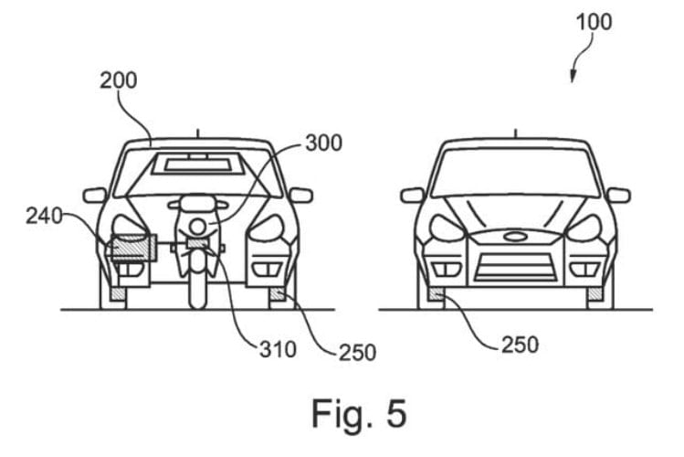 Ford patenta un coche con una moto eléctrica autónoma incorporada